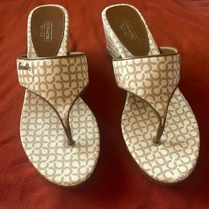 Coach tan and cream color 3 1/2 “wedge cloth material NEW Size 11